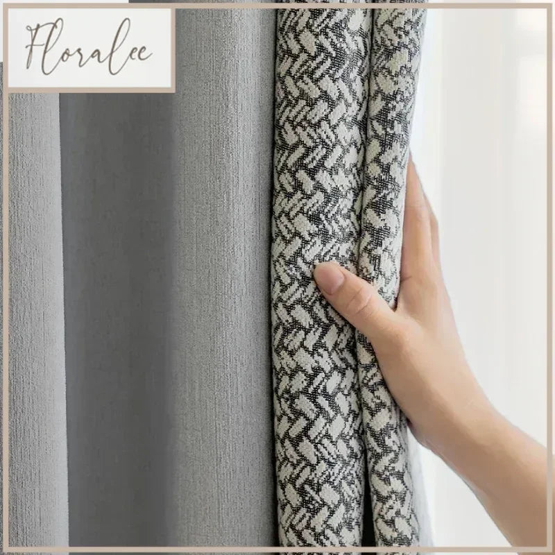 rideau moderne gris noir motif géométrique rayures opacité salon chambre fenêtre maison tissu polyester