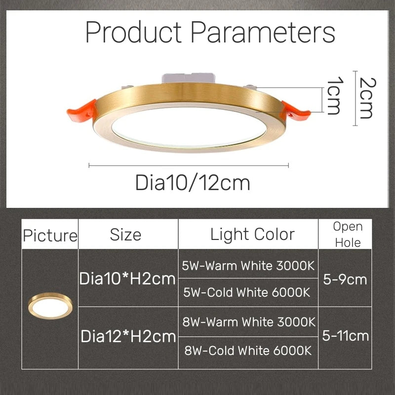 Spot LED Or Noir Cuivre Rond Lisse Éclairage Cuisine Moderne Boucle Ajustable Câbles