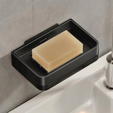 organisateur savon mural adhésif gris argenté moderne salle bain égouttoir strié lisse