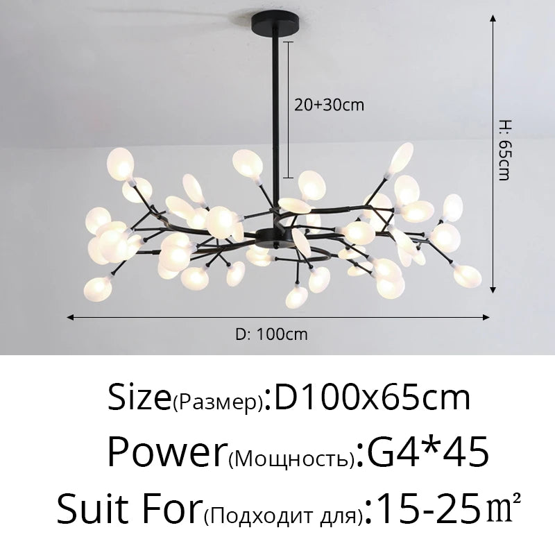 suspension lumineuse or blanc feuilles stylisées opalescente contemporaine 18 ampoules