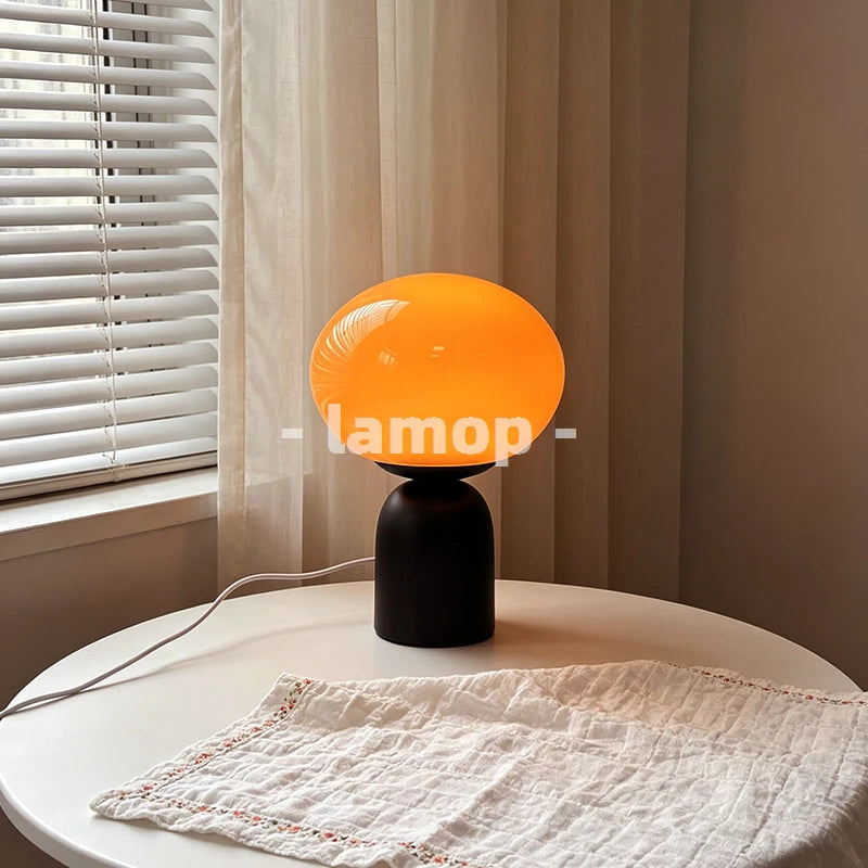lampe table moderne rétro base noire lumière douce ampoules led verre strié orange sans