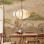 suspension moderne tissu blanc motif géométrique opaque chambre salon lumière led pendentif