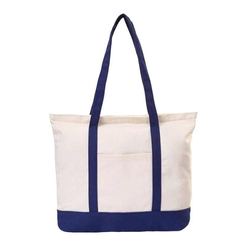 sac main toile beige uni casual bandoulière poches réutilisable grande capacité