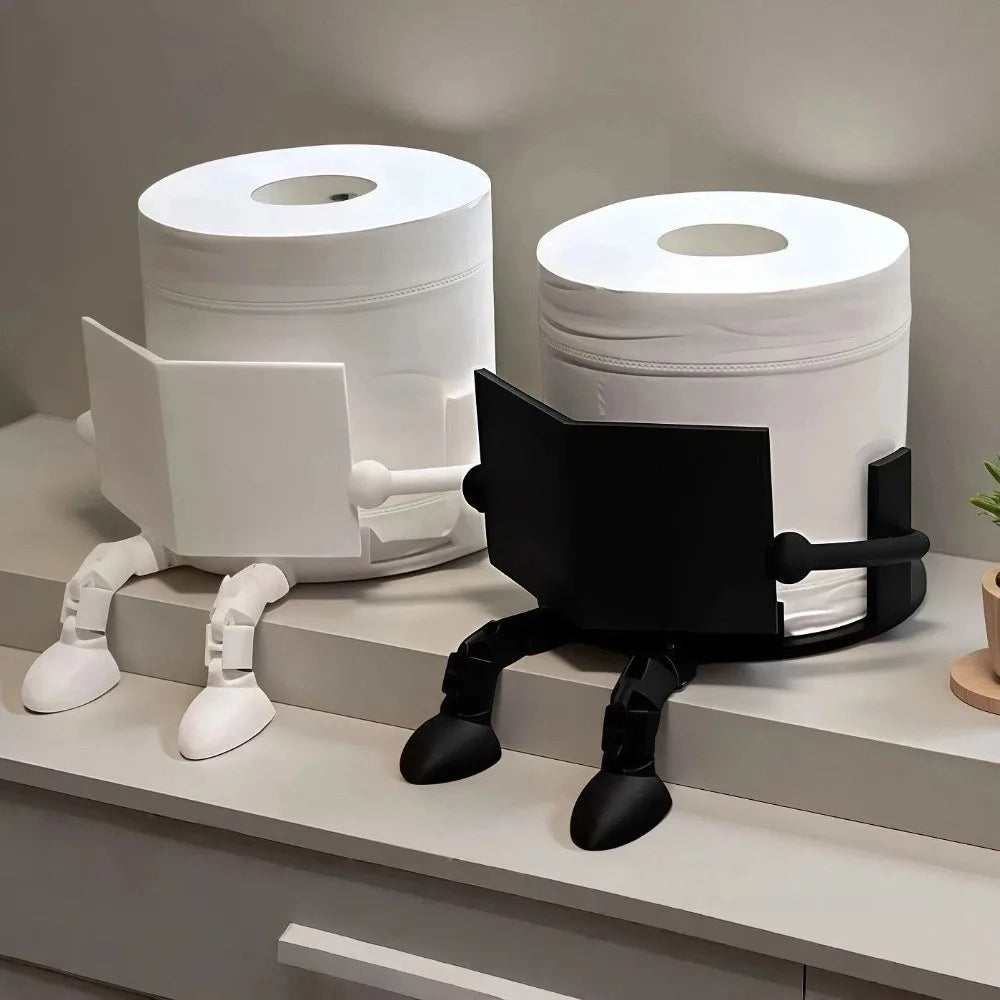 porte rouleau papier toilette anthropomorphe blanc noir papier texturé surface lisse meuble salle bain