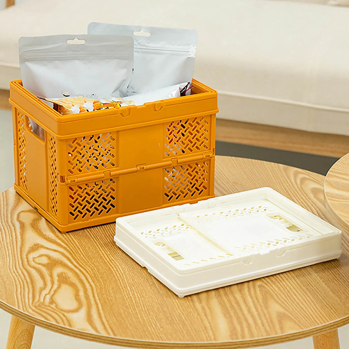 panier pliable orange rose vert moderne poignées détachables grille géométrique opaquet multifonctionnement