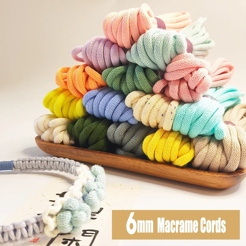 cordons macramé polyester 6mm bleu clair blanc vert rose jaune gris beige créatif artisanal
