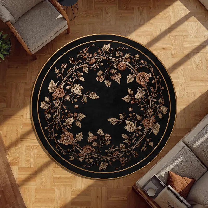 tapis rond floral moderne polypropylène polyester 80x80cm 120x120cm noir beige verte bleu marronextérieur salon