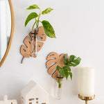 Support mural moderne feuille Monstera clips métalliques plante verte tube verre transparent chambre salon