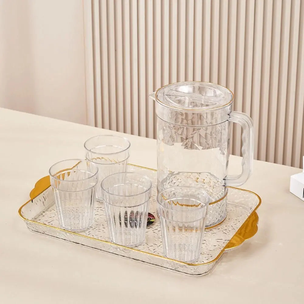 plateau fruits transparent bordure dorée couvercle acrylique assiettes rangement moderne élégant texture marbrée