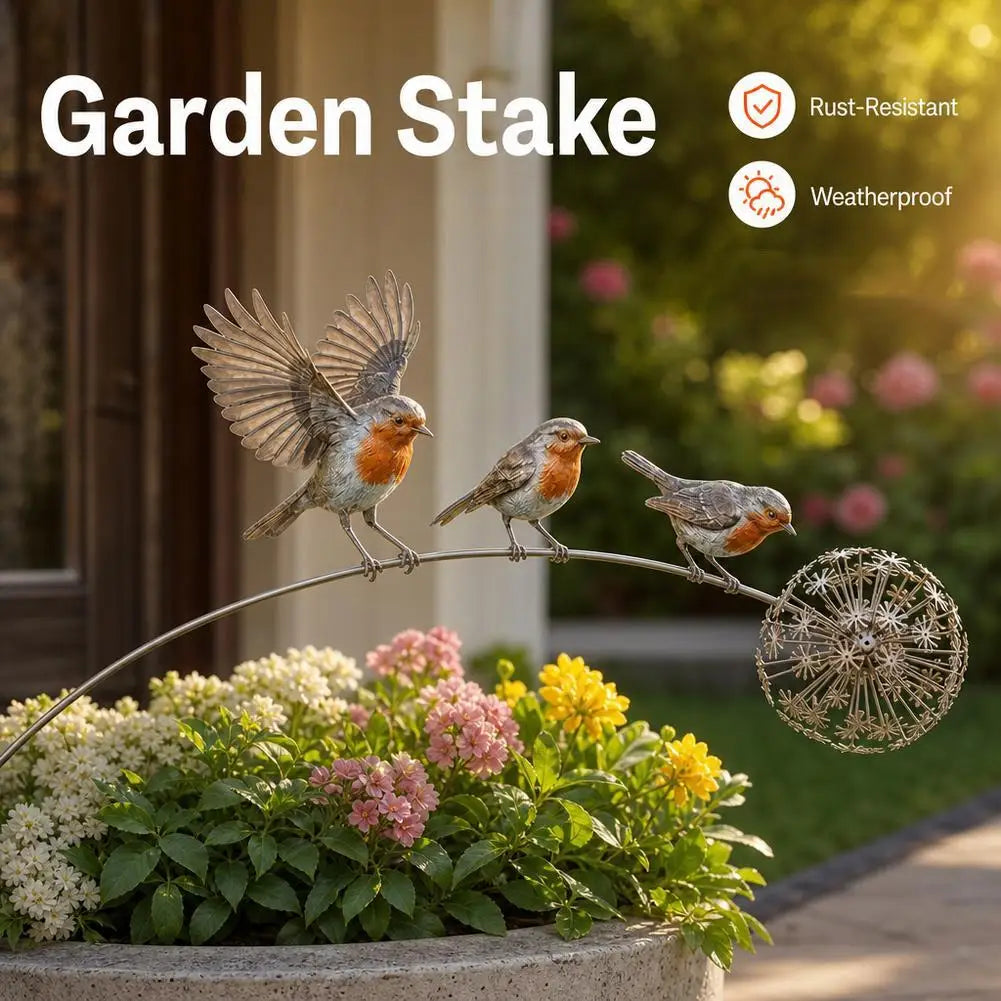 stake jardin moderne oiseaux vol motif pissenlit gris orange brun vert naturelextérieur