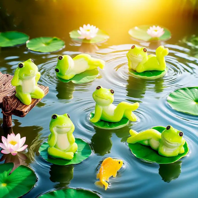 figurines grenouilles vertes décoratives cartoon résine feuilles lotus poissons ornement pot fleurs jardin rondes