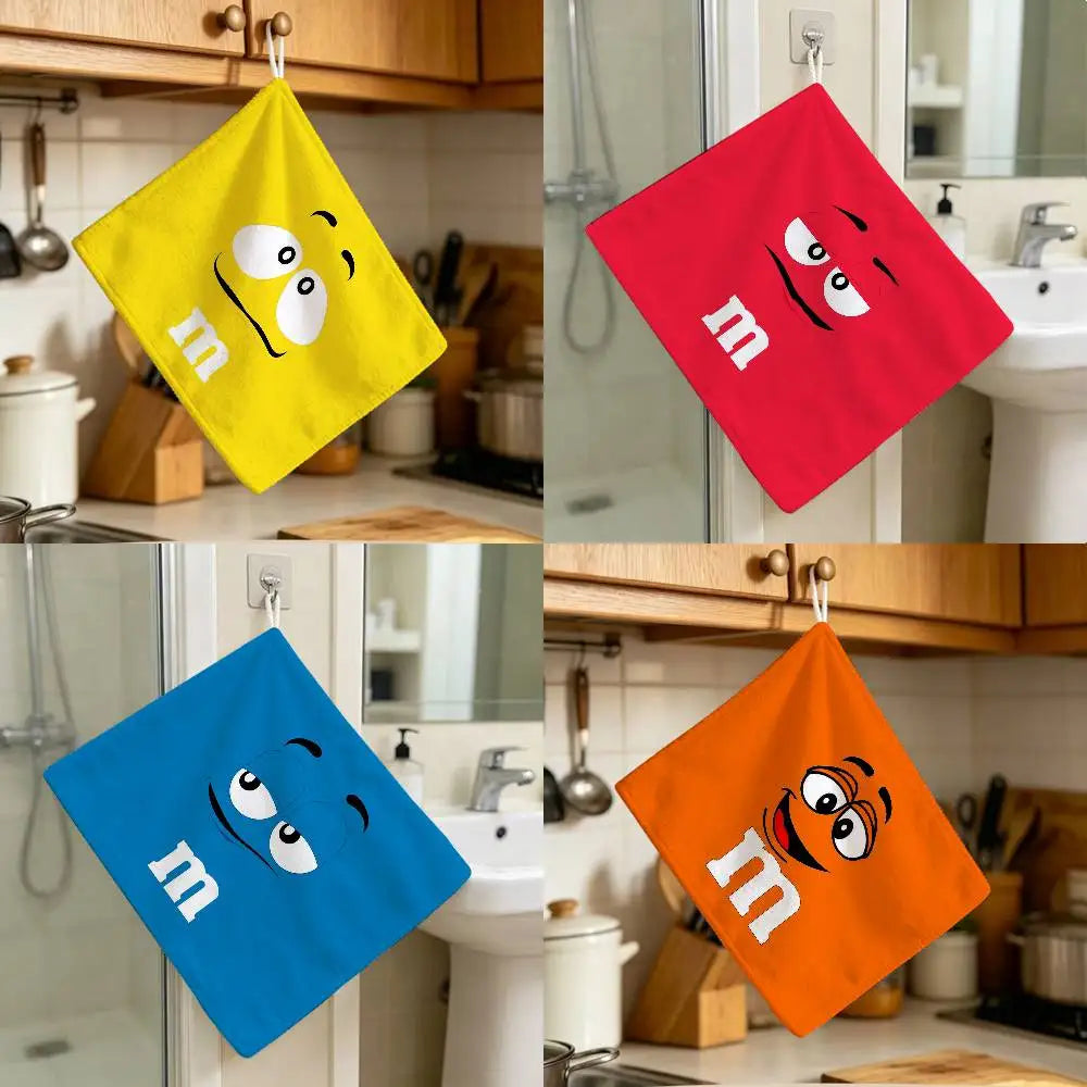 serviette cuisine jaune rouge bleu orange souriante logo moderne polyester jacquard