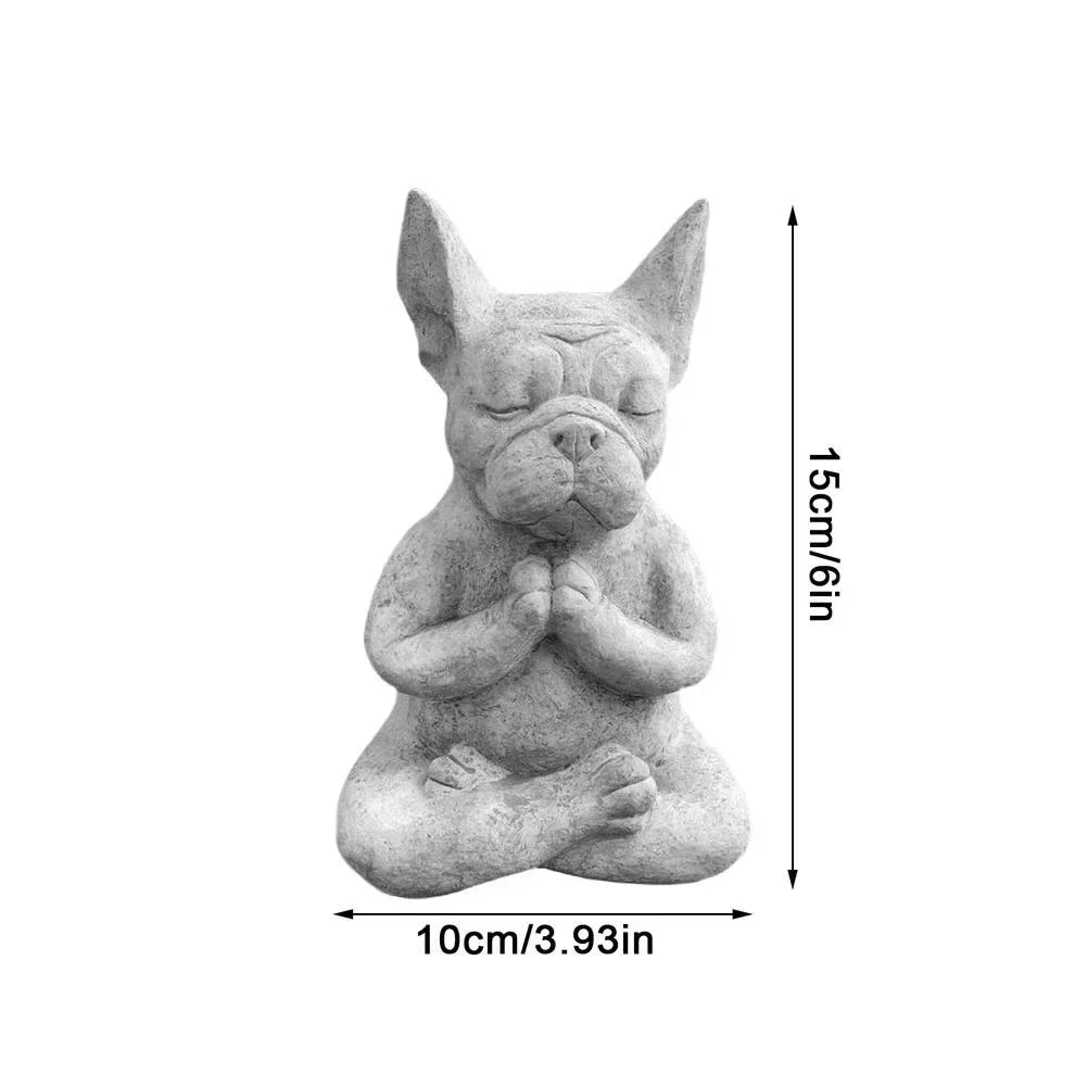 statue bulldog méditation yoga gris pierreux zen jardin décoration