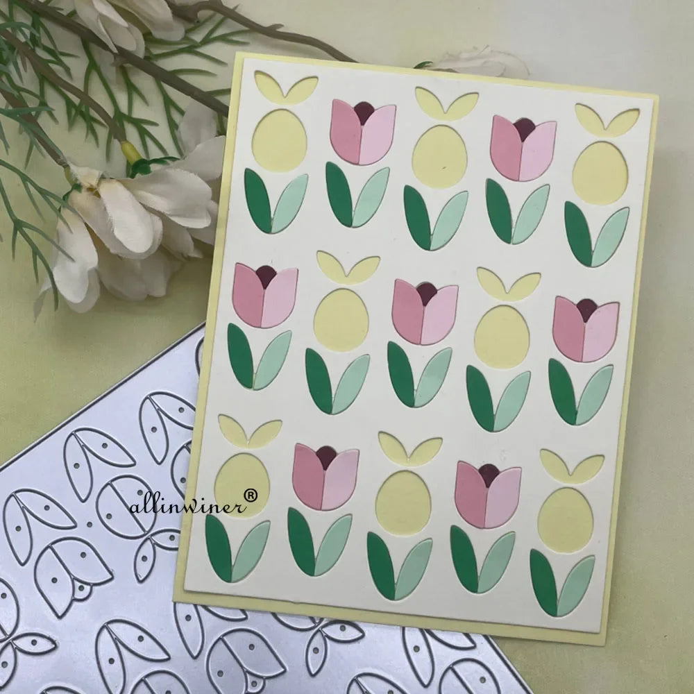 découpe fleur tulipe rectangulaire acier blanc rose jaune vert moderne scrapbooking papier gaufré