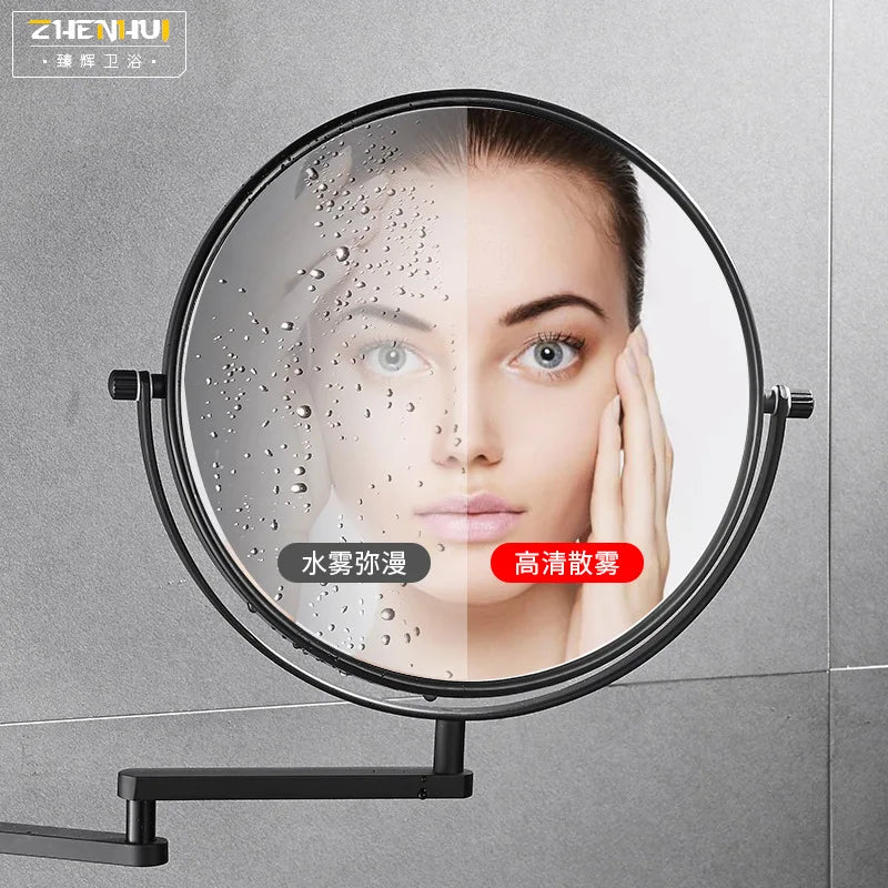 miroir cosmétique noir or rond minimaliste fixation murale double face extension bras métal salle