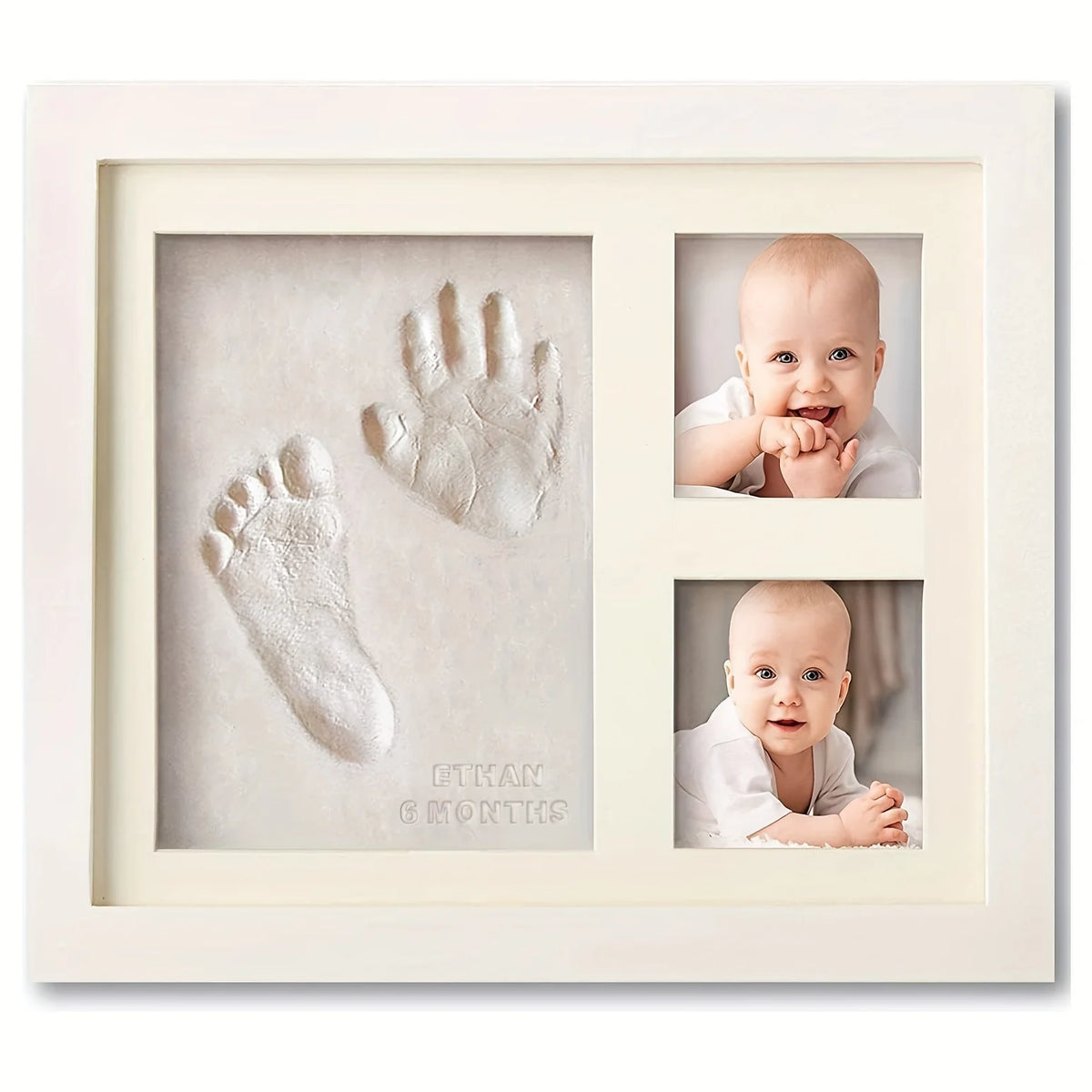 cadre photo blanc empreintes mains pieds moderne élégant crochet photos bébé