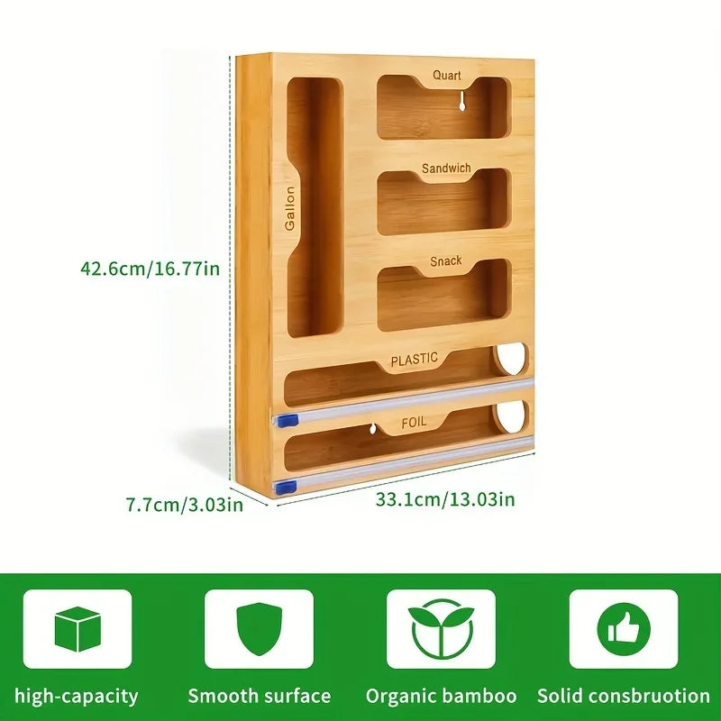 boîte rangement sacs ziplock pellicules bois naturel vis moderne pratique cuisine
