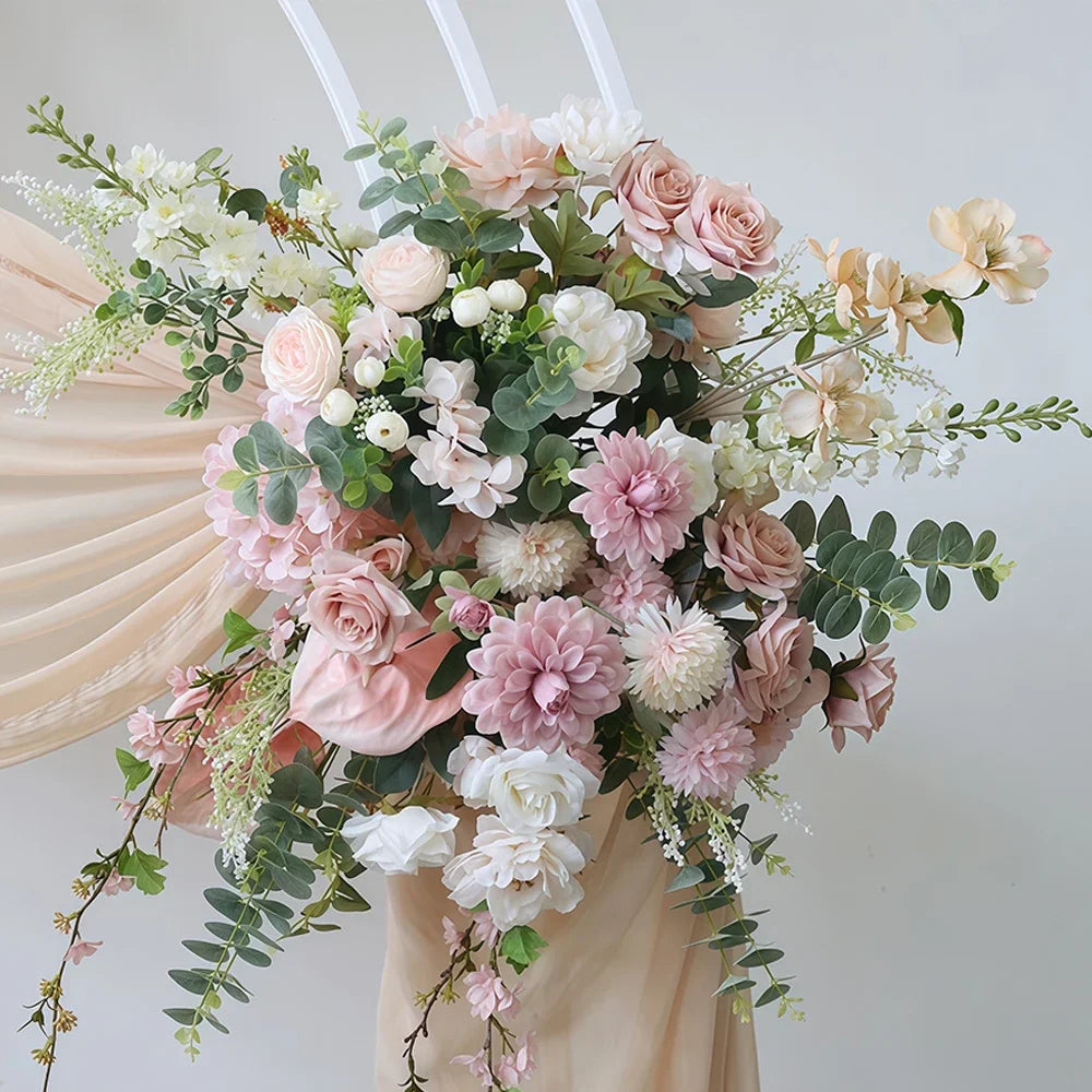 bouquet artificiel rose feuilles vertes mariage anniversaire baby shower extérieur classique fleurs variées