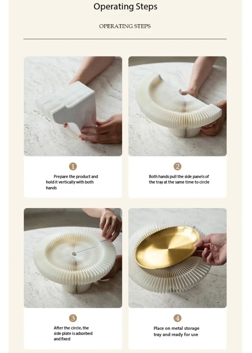 plateau pliable fibre végétale blanc vert rose marron rayures horizontales moderne multifonctionnels cosmétiques aromathérapie