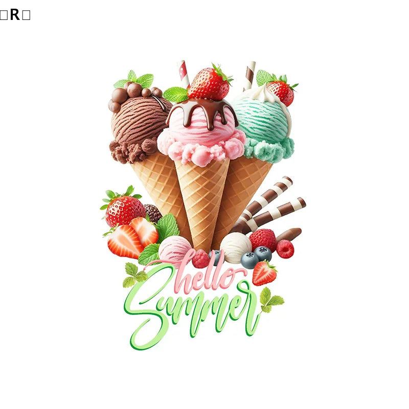 autocollants muraux décoration maison cônes glace rayures colorées fraises menthe hello summer moderne