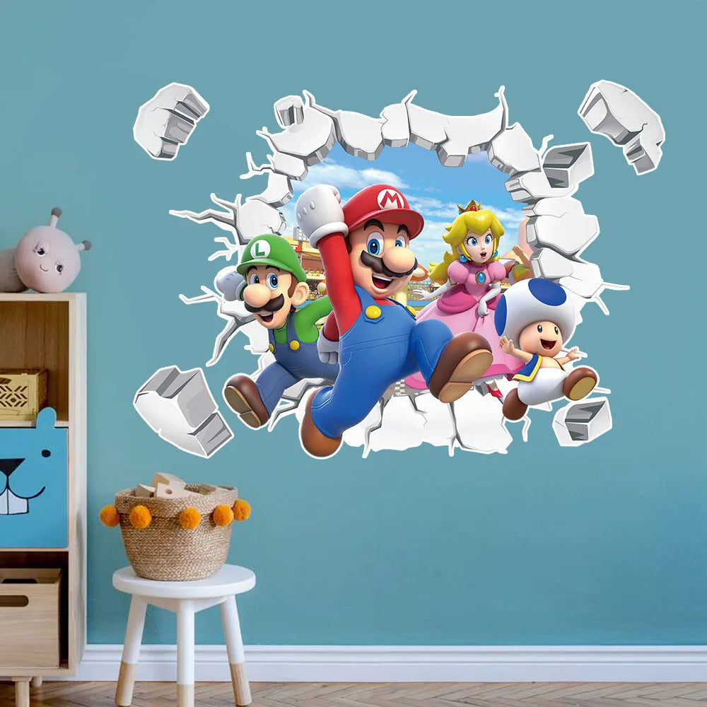 autocollant mural 3d super mario personnages dessin animé décoration chambre enfant poster pvc rouge