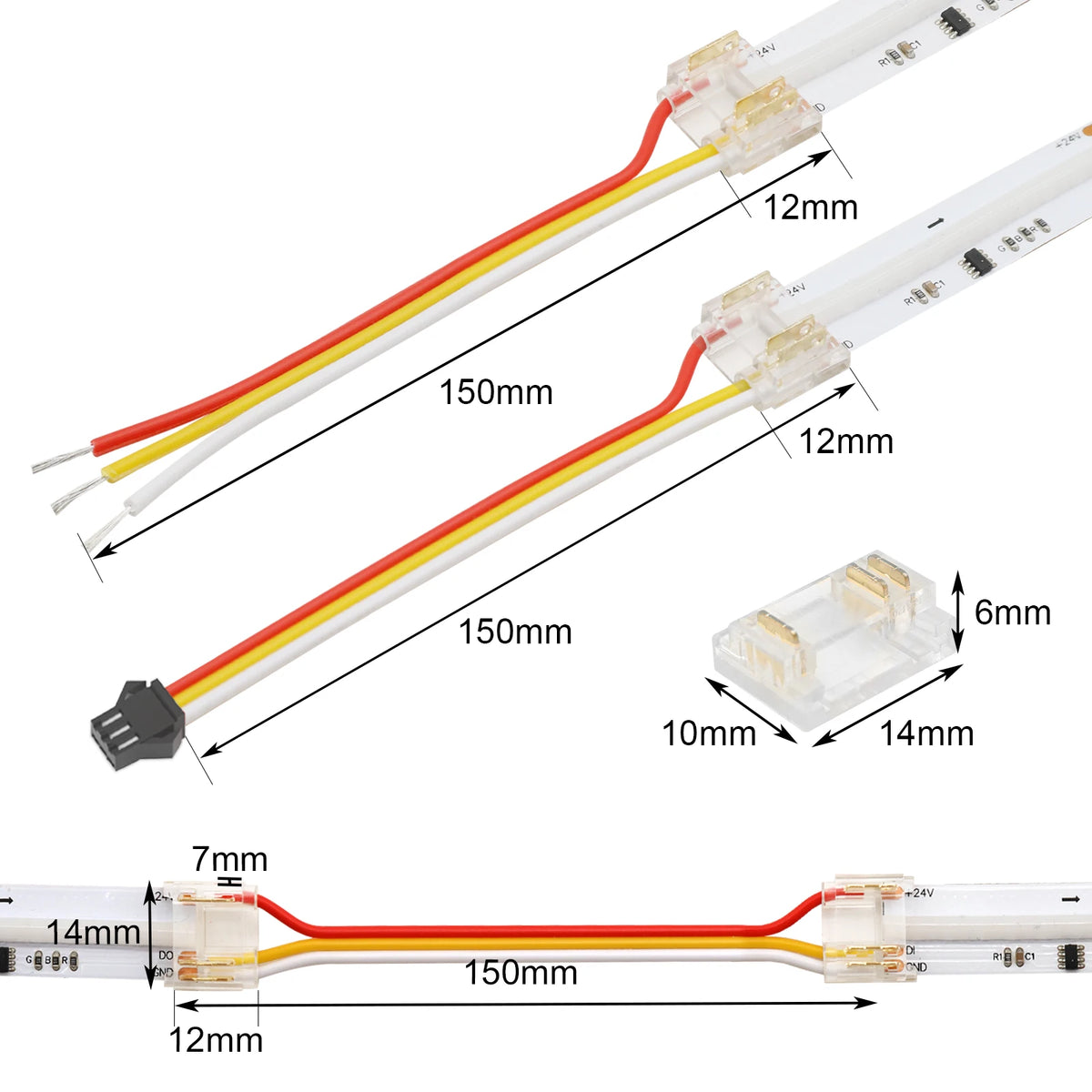 ruban led cob rgbic transparent moderne clips connecteurs 24v certifié rohs ul