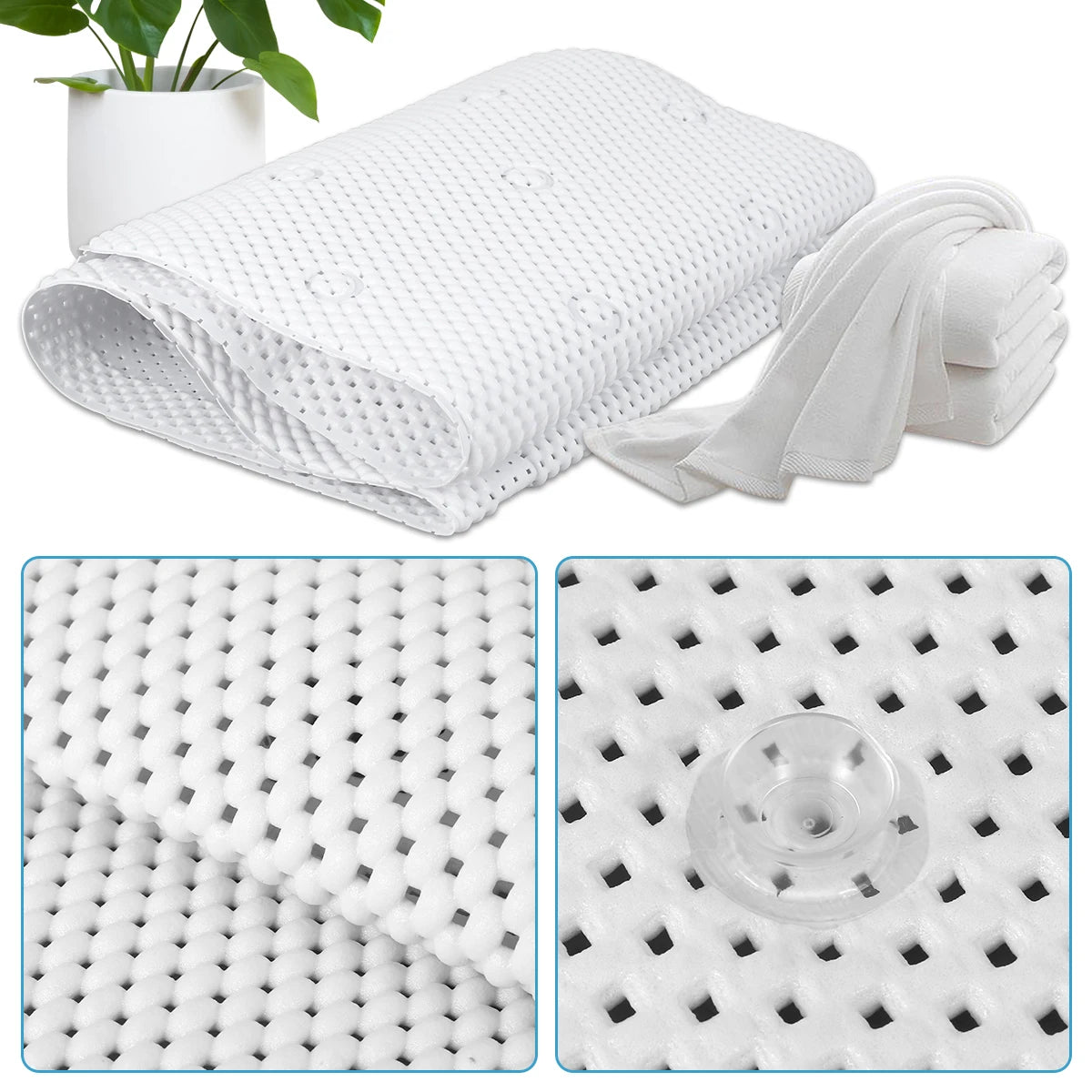 coussin bain blanc maille fine antidérapant suction cup confortable accessoire baignoire sécurité salle bain