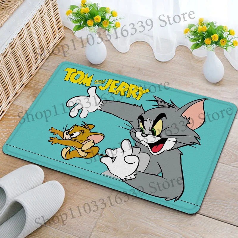 tapis sol jaune rose bleu vert turquoise dessins animés tom jerry antidérapant absorbant eau