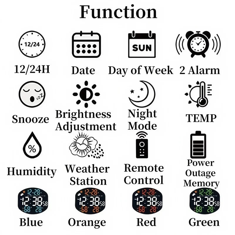 horloge murale multifonctionnelle numérique moderne alarme température calendrier led usb