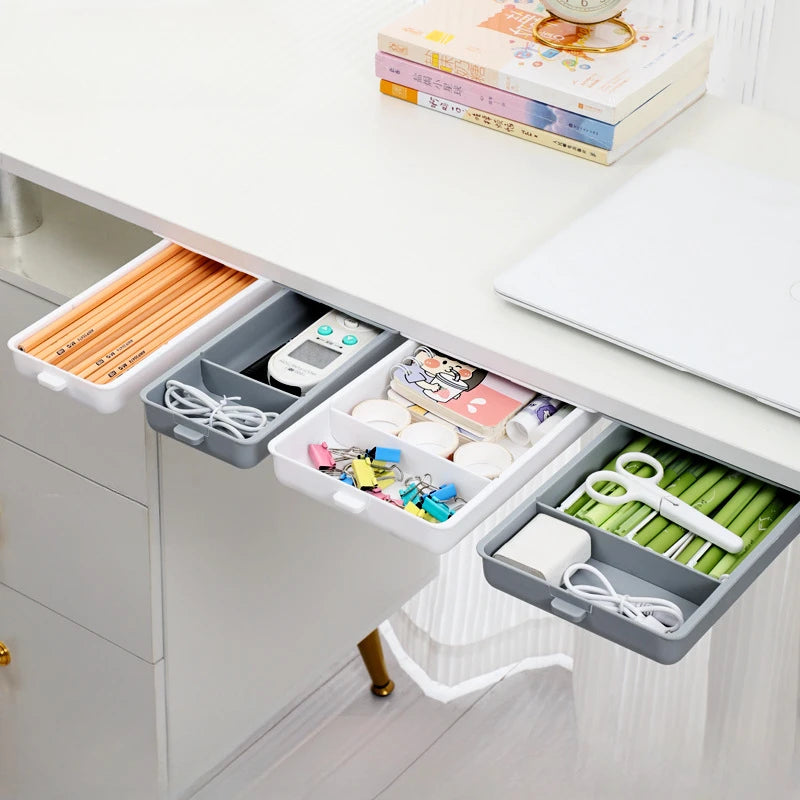organisateur gris blanc moderne pratique adhésif pochettes stylos crayons papeterie rangement