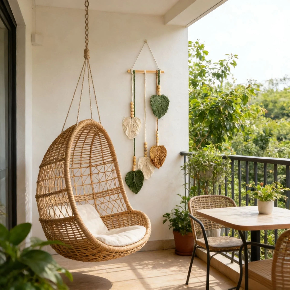 suspension murale feuilles vert bois boho naturelle deco chambre salon