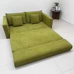canapé lit marron velours moderne coussins oreillers bois éponge compression minimaliste scandinave