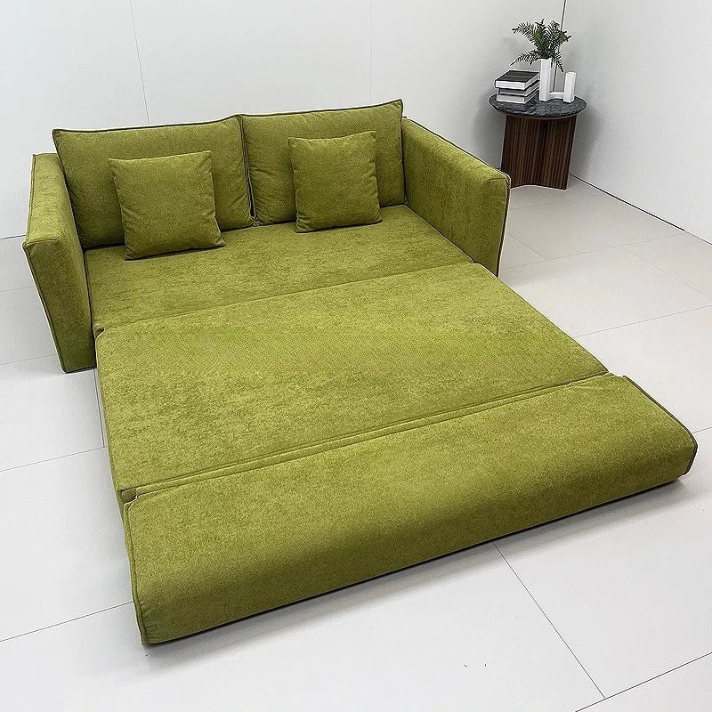 canapé lit marron velours moderne coussins oreillers bois éponge compression minimaliste scandinave