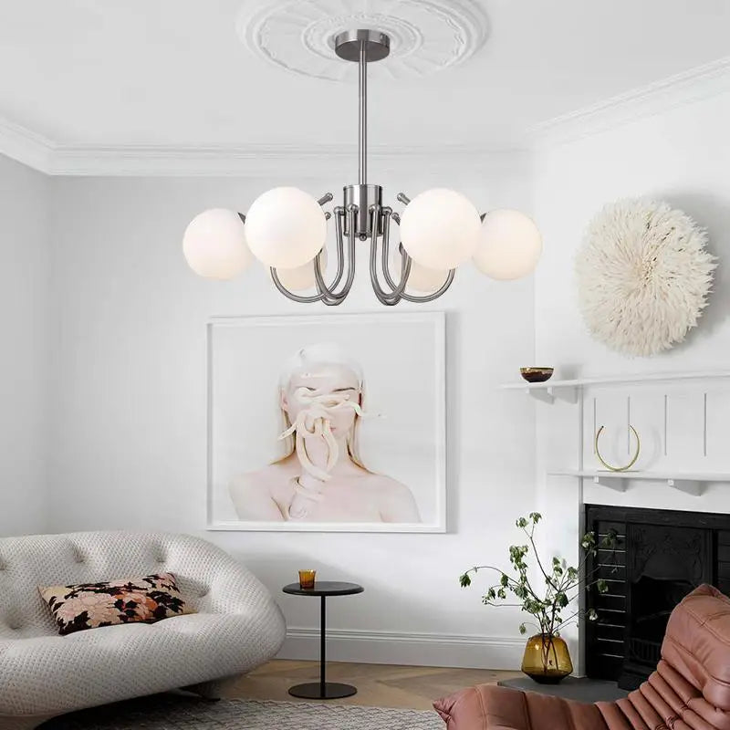 lampe suspendue moderne sphères lumineuses blanc chrome vitrail semi encastré