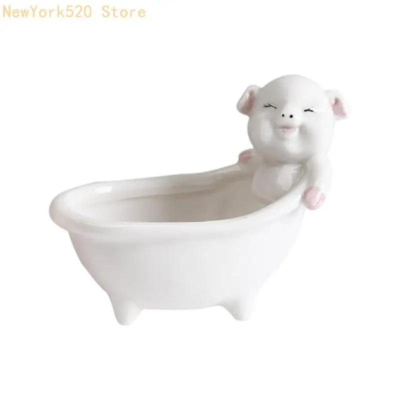 vasque céramique cochon ours blanc rose gris décoration cartoon fleur artificielle