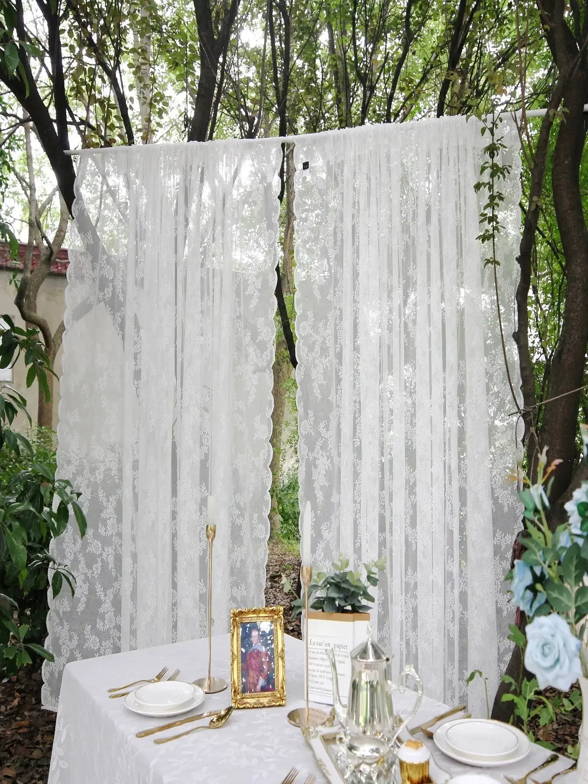 rideaux blancs dentelle florale translucides champêtre fleurs jaunes roses chambre polyester