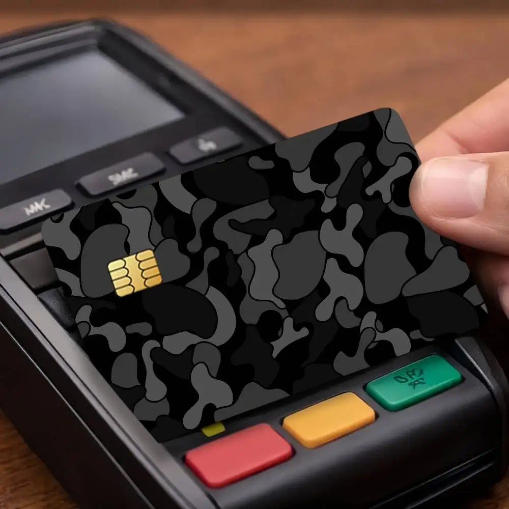 cartes bancaires personnalisées camouflage adhésif noir gris rose vert bleu moderne stickers