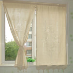 rideaux fenêtre lin beige floral semi transparent rustique franges domestique pastorale