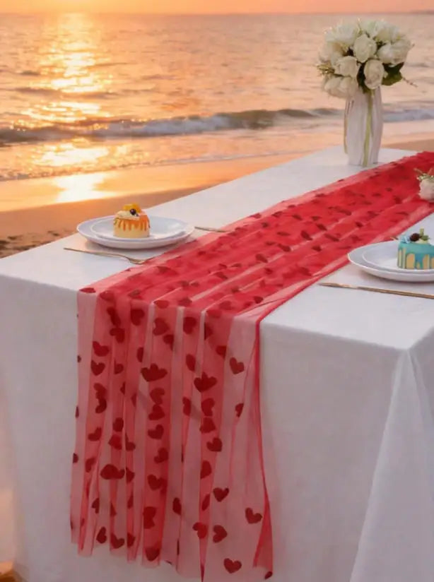 ruban table transparent coeurs rouges chambre mariage fêtes saint valentin décoratif romantique rouge blanc