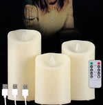 bougies led rechargeables sans flamme trois tailles imitation cire blanc crème télécommande