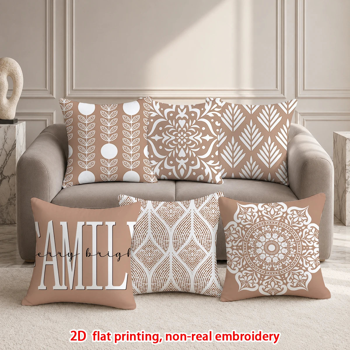 lot housses coussin décoratives motifs géométriques mandalas beige blanc moderne