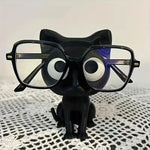 support rangement lunettes forme chat cartoon humoristique lunettes rectangulaires transparentes chainette perlée