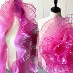 écharpe organza plissée semi transparente rose violet bleu orange élégante geometrique doubleface