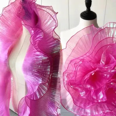 écharpe organza plissée semi transparente rose violet bleu orange élégante geometrique doubleface
