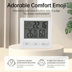 mini horloge alarme blanc affichage température humidité emojis moderne compact lcd numérique