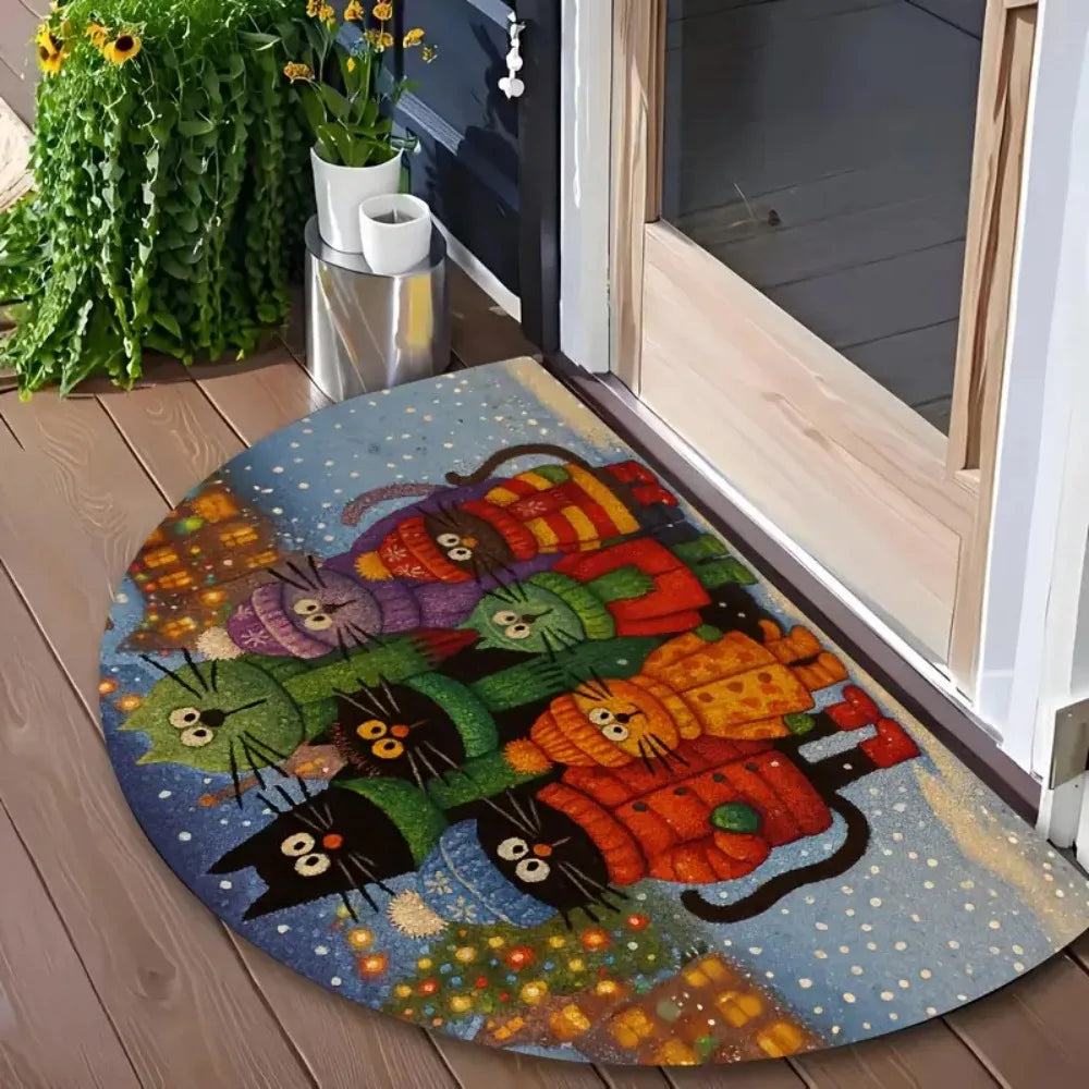 tapis d'entrée antidérapant chatons mignons motifs floraux moderne multicolore rouges verts bleus noirs 40x60cm