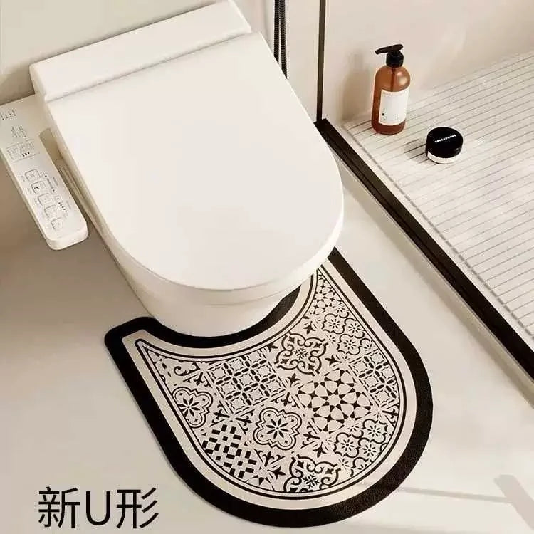 tapis toilette moderne gris beige noir motifs géométriques anti dérapant rapide absorbant