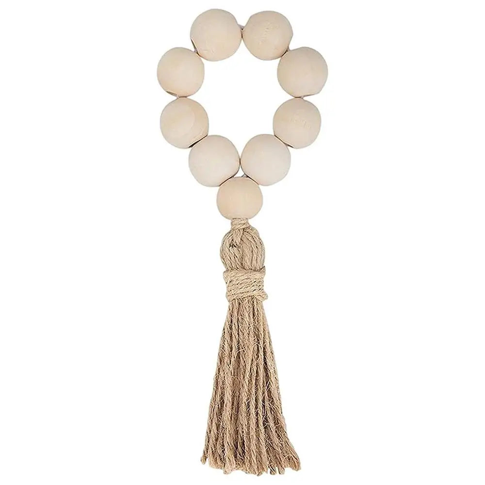 bracelet boho bois pompon jute naturelle blanc rustique