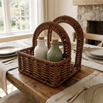 panier tressé marron clair rustique réutilisable serviettes fleurs maison opacité poignées