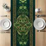 nappe lin trèfles celtiques motifs végétaux vert or festive table decoration durable